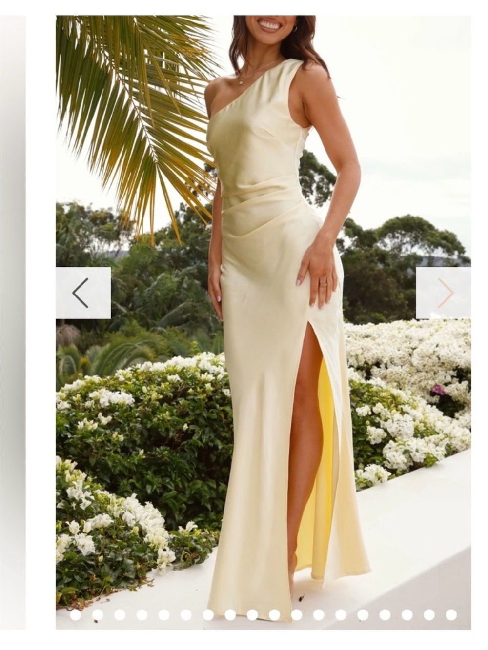 Asymmetric One-Shoulder Satin Gown in Pale Yellow